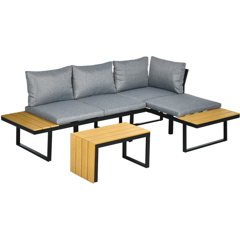 Dark Grey 3 Piece Patio Furniture Set with Wood Grain Table