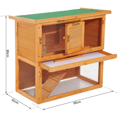 Wooden Rabbit Hutch, Weather Resistant 2 Tier Pawhut