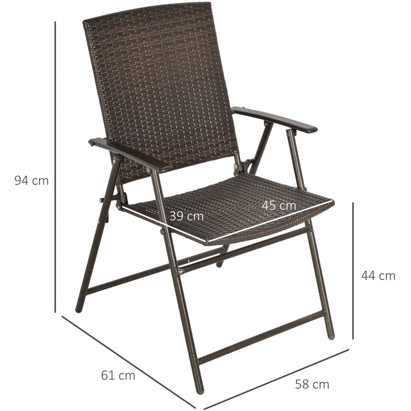 Outsunny 2pcs Folding Garden Chair Rattan Bistro Set with Armrest for Outdoor Steel Frame Outsunny