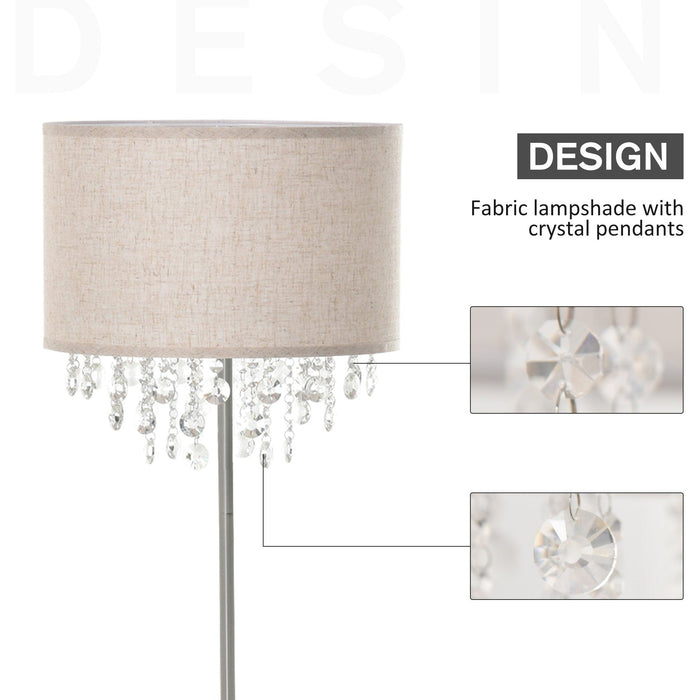 Modern Metal Floor Lamp, Crystal Pendant, Fabric Shade