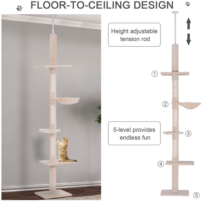 5-Tier Ceiling to Floor Cat Tree, Activity Centre, 230-260cm