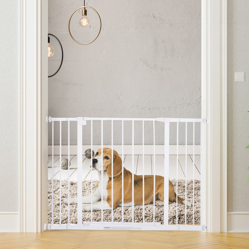 Pressure Fit Pet Safety Gate, Metal Fence, 72-107cm, White