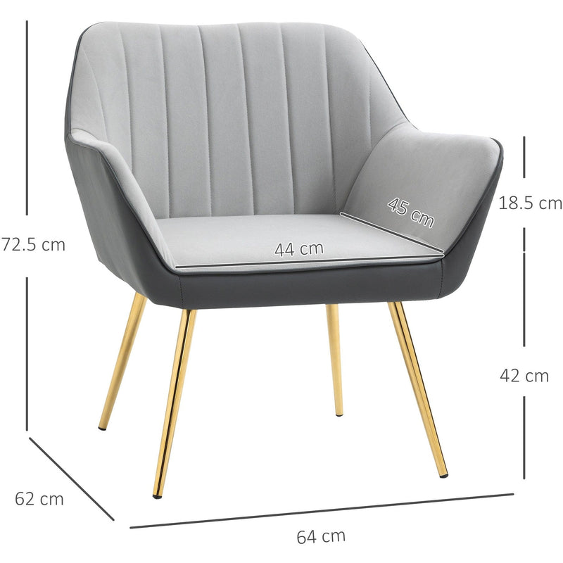 Set of 2 Velvet Armchairs with Gold Legs, Light Grey