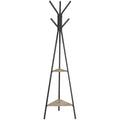 Coat Stand With Shelves by Vasagle - Pyramid style coat stand with a black steel frame and two small shelves - Keeps coats organised in your hallway