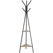 Coat Stand With Shelves by Vasagle - Pyramid style coat stand with a black steel frame and two small shelves - Keeps coats organised in your hallway