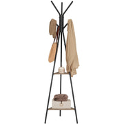Coat Stand With Shelves by Vasagle - Pyramid style coat stand with a black steel frame and two small shelves - Keeps coats organised in your hallway