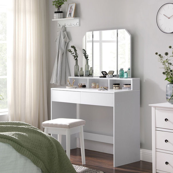 White Dressing Table With Drawers and Mirror by Vasagle