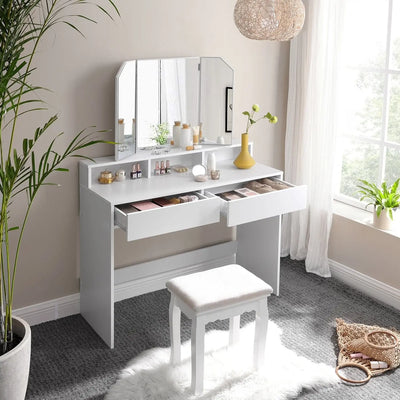 White Dressing Table With Drawers and Mirror by Vasagle - Perfect for bedroom or dressing room