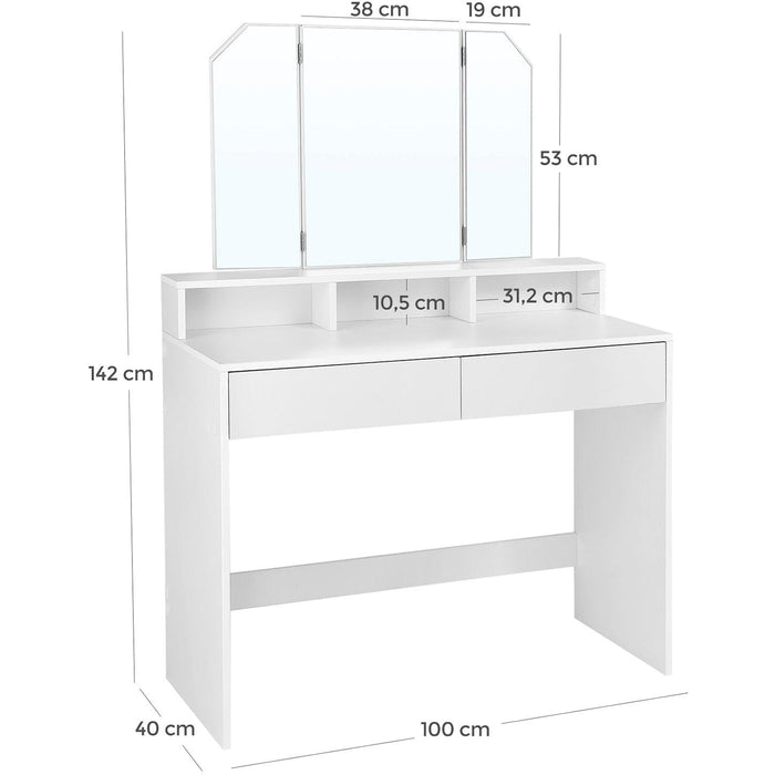 White Dressing Table With Drawers and Mirror by Vasagle