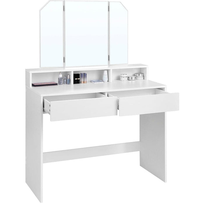 White Dressing Table With Drawers and Mirror by Vasagle