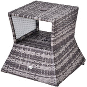 Outsunny Outdoor Patio Rattan Wicker Coffee Table Bistro Side Table w/ Umbrella Hole and Storage Space, Grey Outsunny