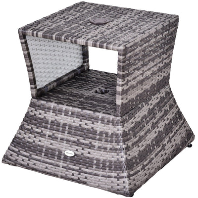 Outsunny Outdoor Patio Rattan Wicker Coffee Table Bistro Side Table w/ Umbrella Hole and Storage Space, Grey Outsunny