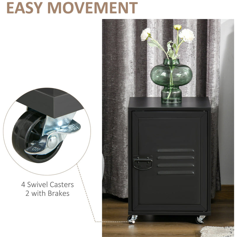 Black Locker Style Bedside Cabinet With Wheels