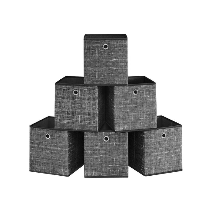 Set of 6 Small Fabric Storage Boxes, Heathered Black