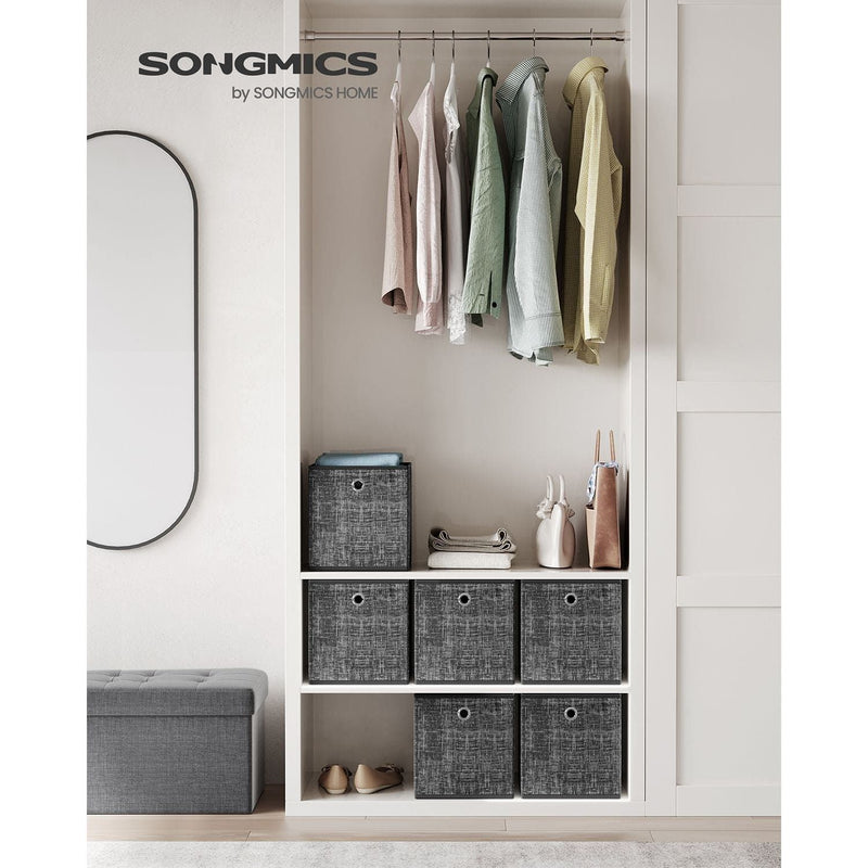 Set of 6 Small Fabric Storage Boxes, Heathered Black