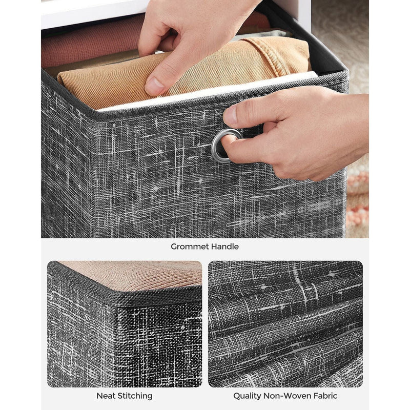 Set of 6 Small Fabric Storage Boxes, Heathered Black