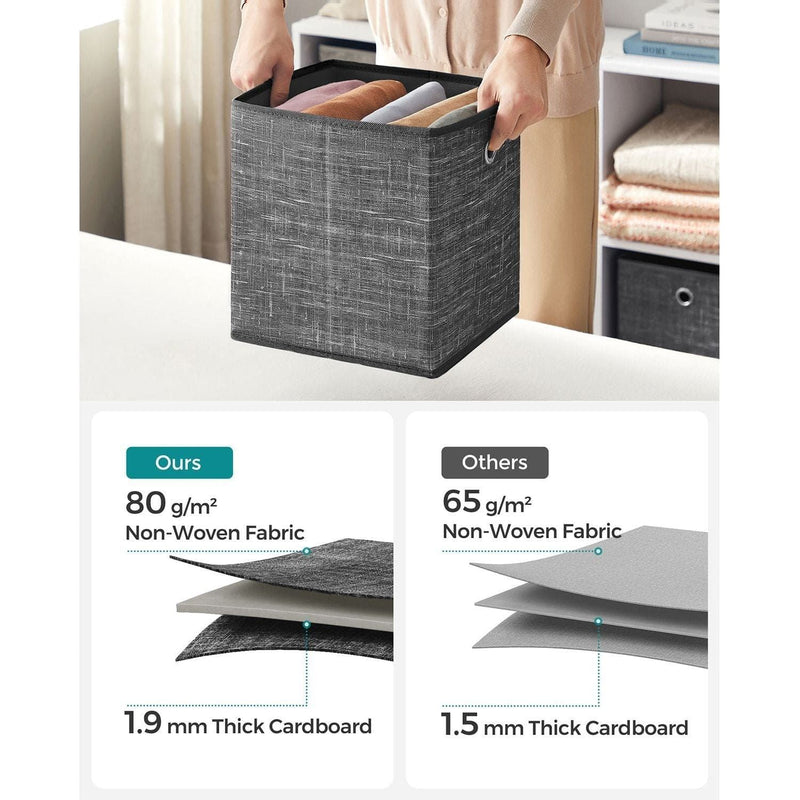 Set of 6 Small Fabric Storage Boxes, Heathered Black