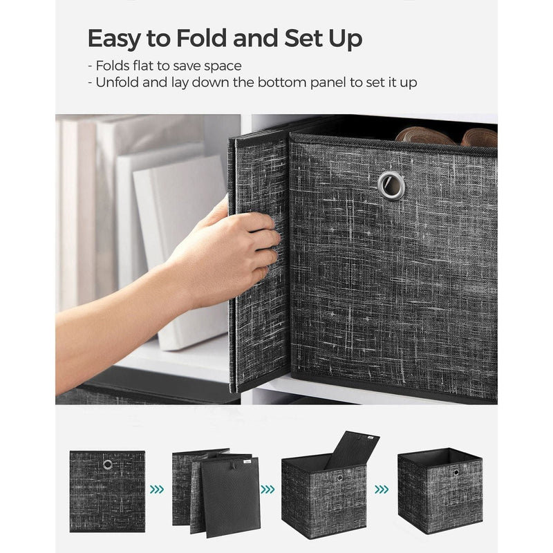 Set of 6 Small Fabric Storage Boxes, Heathered Black