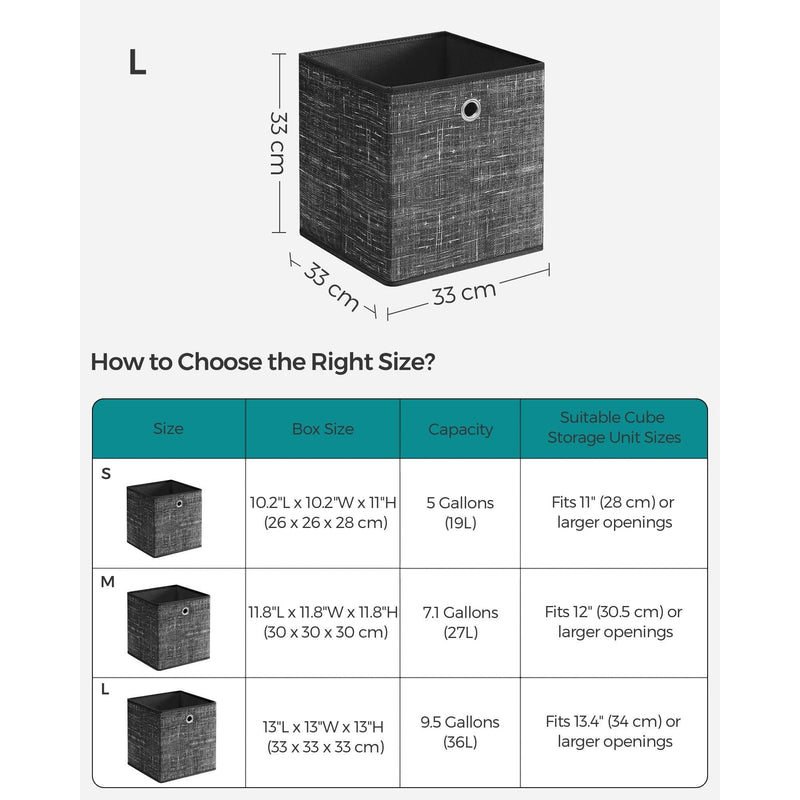 Songmics Fabric Boxes for Cube Storage, Black