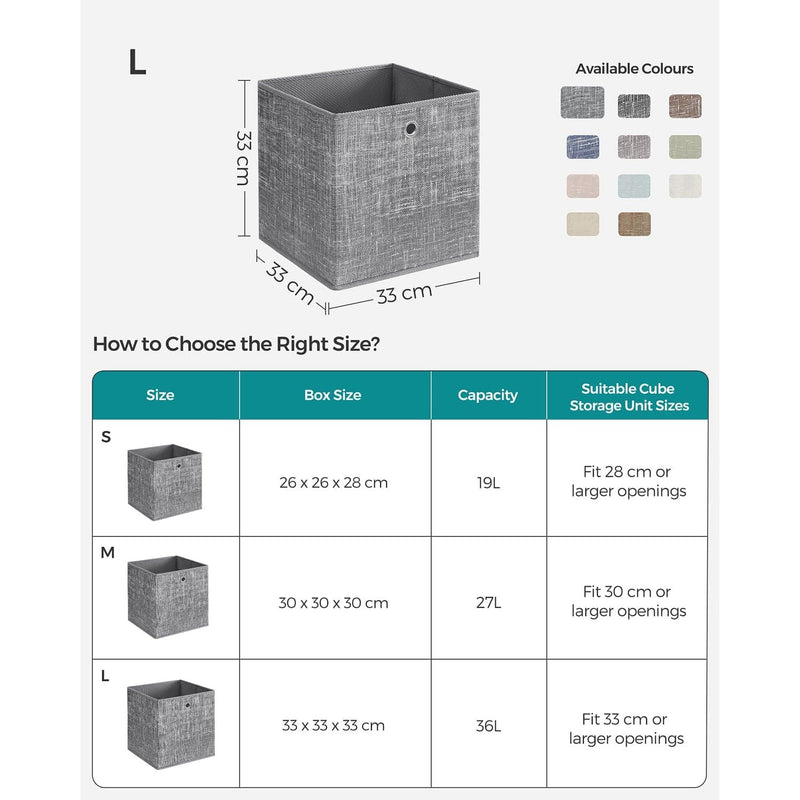 Songmics Fabric Boxes for Cube Storage, Grey