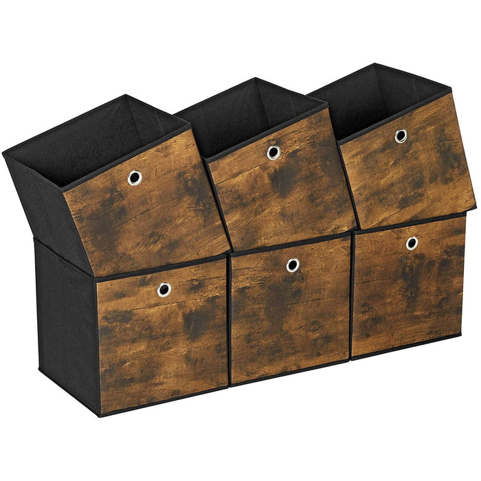 Brown & Black Folding Storage Boxes (Set of 6)