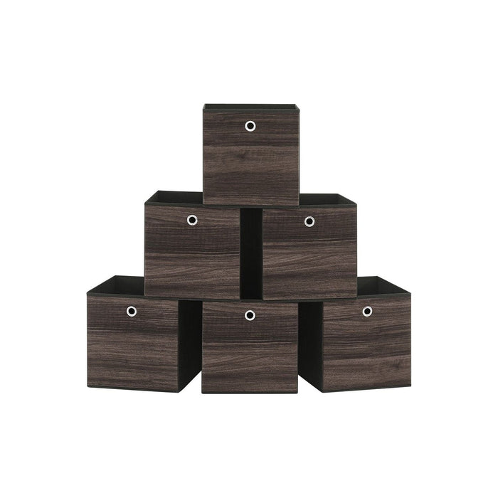 Fabric Boxes for Cube Storage Set of 6, Brown, 30x30x30cm