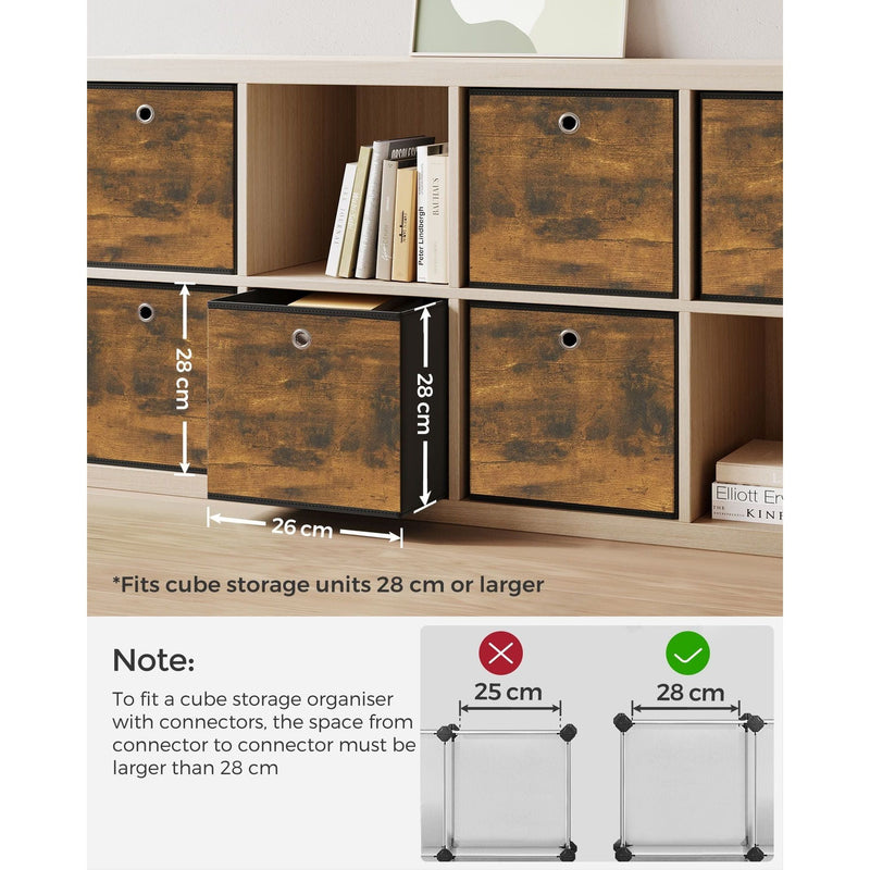 Songmics Industrial Fabric Boxes for Cube Storage Set of 6, 26x26x28cm