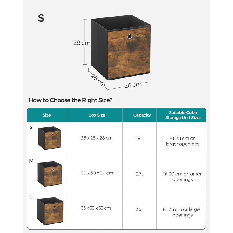 Songmics Industrial Fabric Boxes for Cube Storage Set of 6, 26x26x28cm