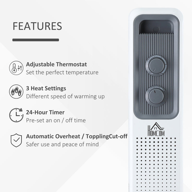 Oil Filled Radiator, Timer, 3 Heat Settings, Thermostat, 2180W