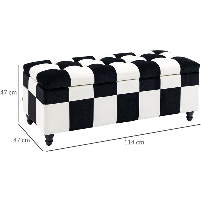 White/Black Velvet Ottoman, 114x47x47cm