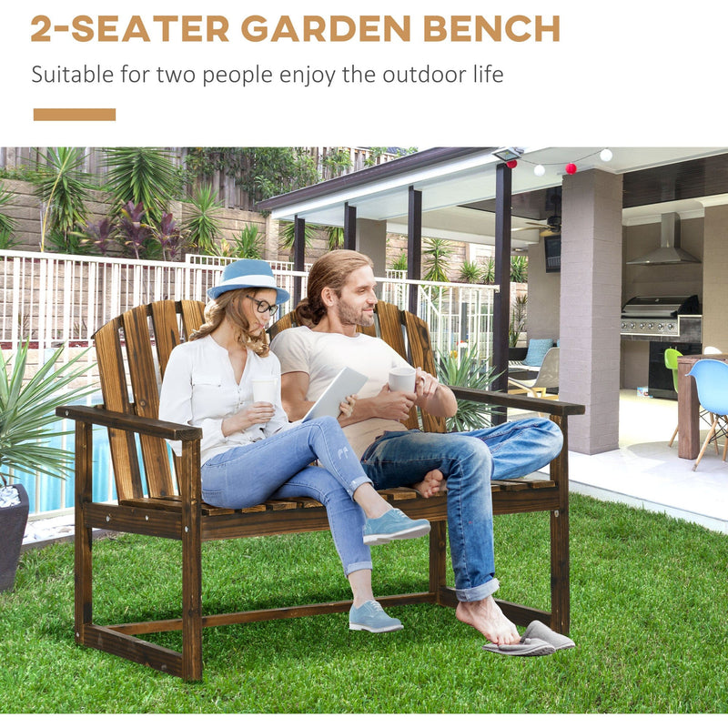 2 Seater Wooden Garden Bench, Carbonised Finish