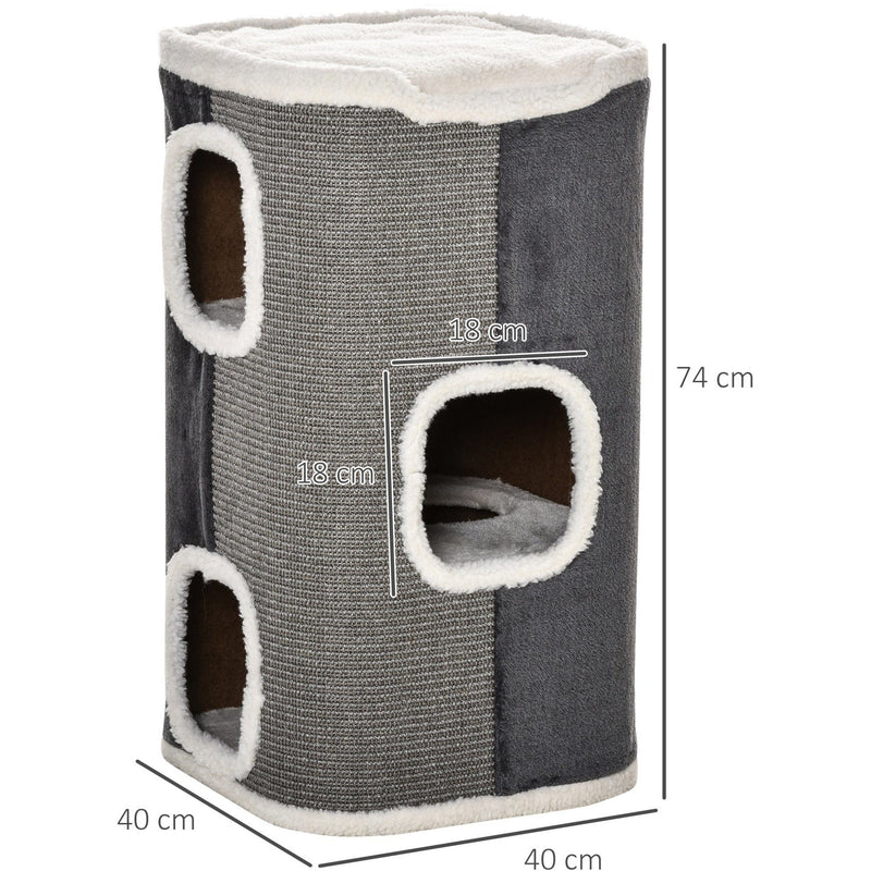 PawHut Cat Barrel Kitten Tree Tower Sisal Scratching Pet Furniture Climbing Frame Cozy Platform Soft Plush & Lamb Fleece Grey Pawhut