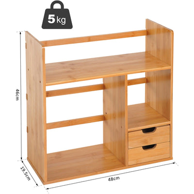 Bamboo Desktop Bookshelf Desk Organiser with 2 Drawers Homcom