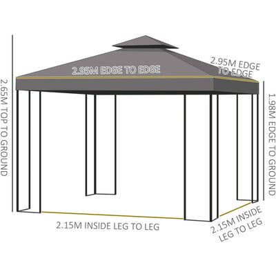 Steel Frame Gazebo With Sidewalls, 3x3m Outsunny