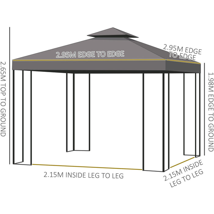 Steel Frame Gazebo With Sidewalls, 3x3m