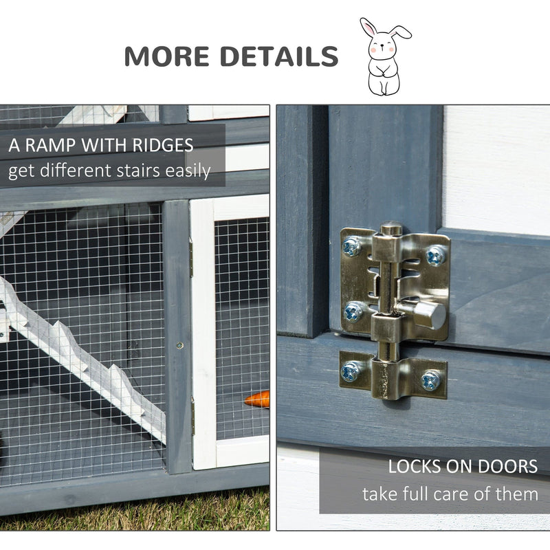2 Tier Wooden Rabbit Hutch, Grey Pawhut