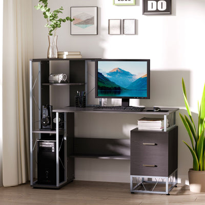 Computer Desk with Shelves, Drawers, Home Office Workstation Homcom