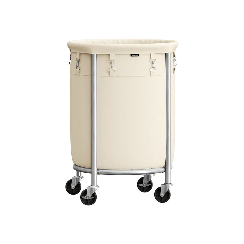 Songmics Laundry Basket on Wheels, Cream & Silver, 110L