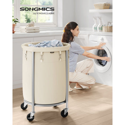 Songmics Laundry Basket on Wheels, Cream & Silver, 110L Songmics