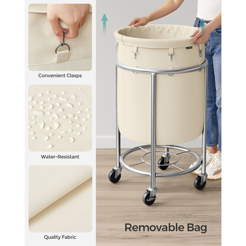 Songmics Laundry Basket on Wheels, Cream & Silver, 110L