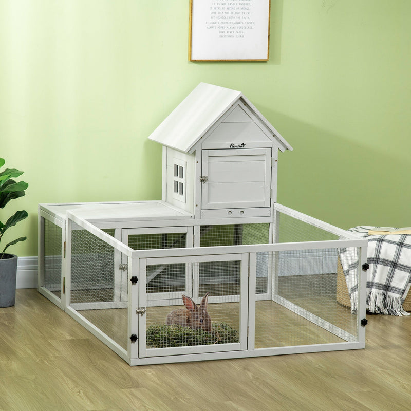 Large Indoor Rabbit Hutch With Run, Light Grey