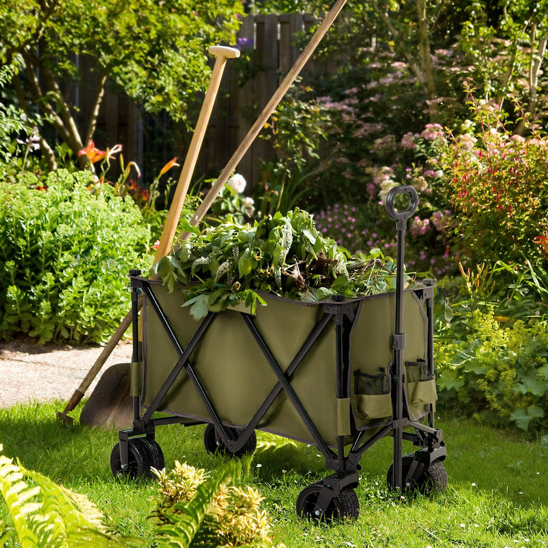 Green Folding Garden Garden Trolley on Wheels