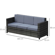 3 Seater Rattan Sofa with Fire Cushions Outsunny