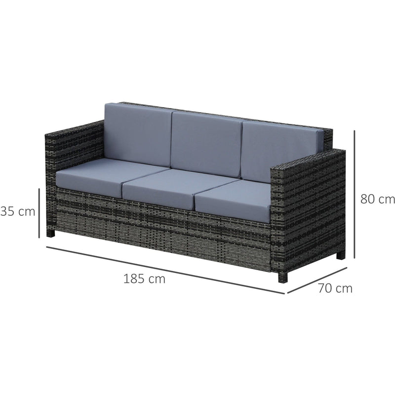 3 Seater Rattan Sofa with Fire Cushions Outsunny