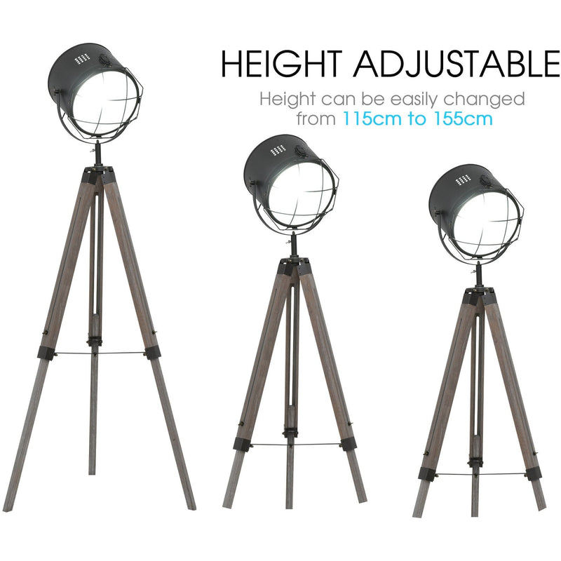 Industrial Tripod Floor Lamp, Wooden Legs