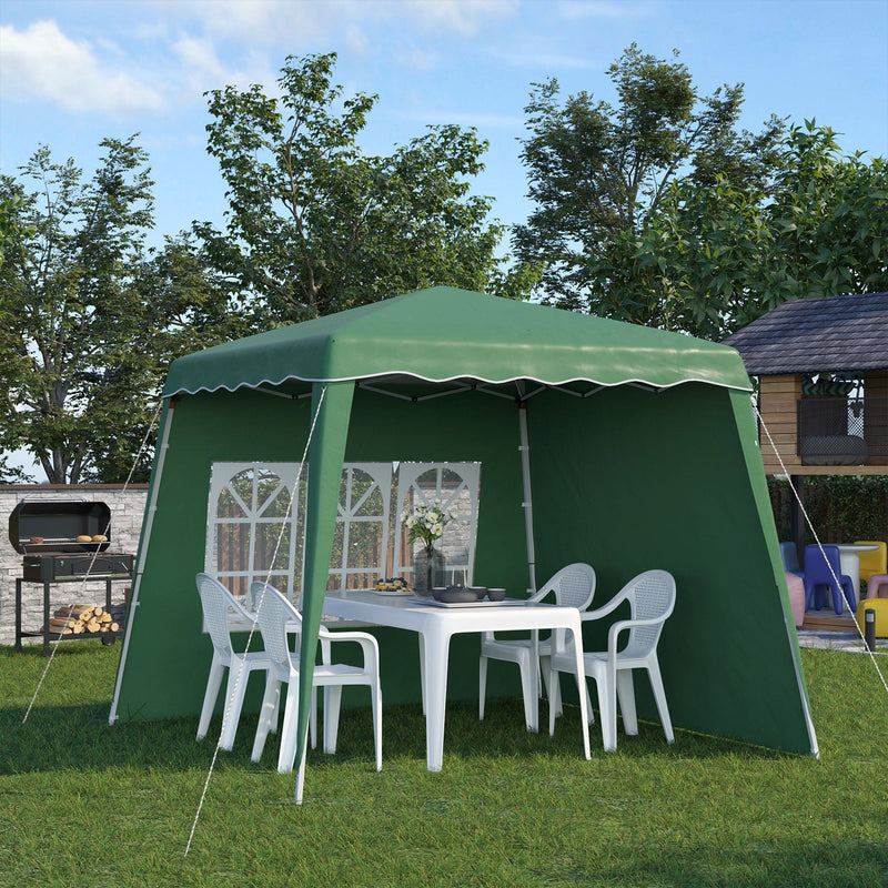 3x3 Pop Up Gazebo With 2 Sides, Slanted Legs, UV50+, Green