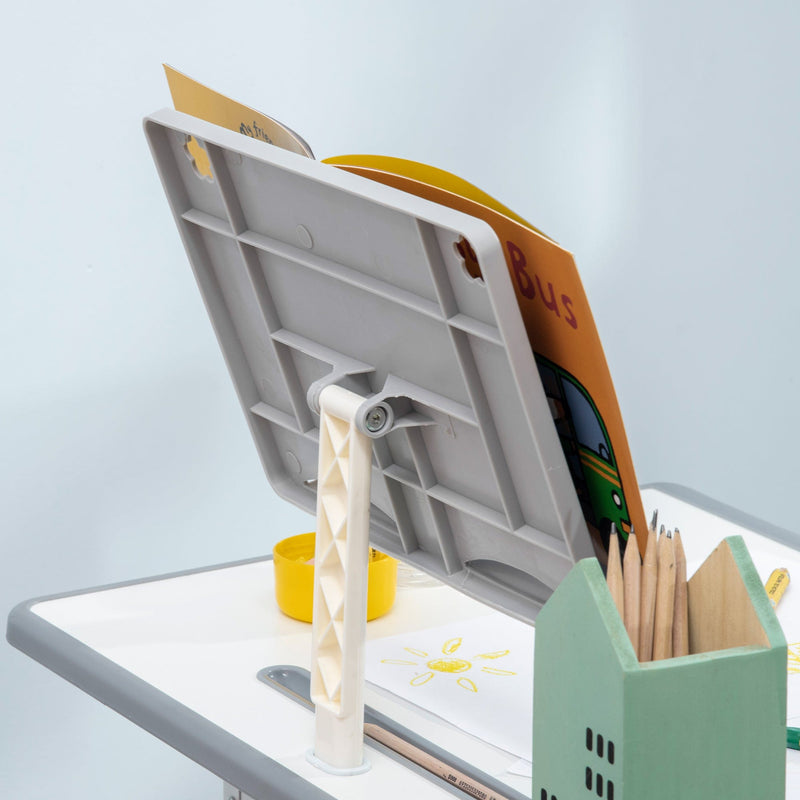 Kids Desk & Chair Set with Storage & Book Stand, Grey