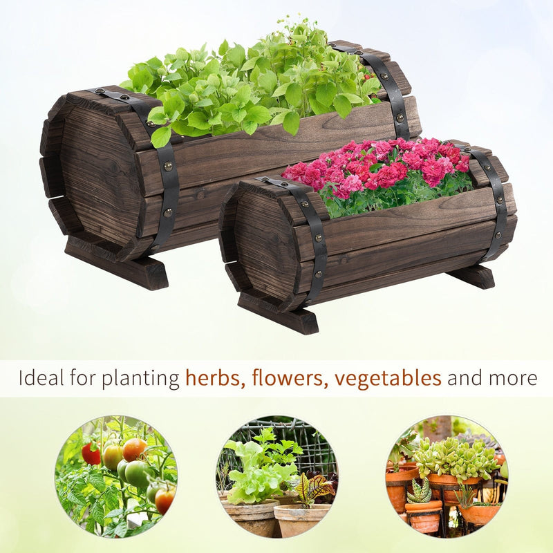 2pc Wooden Barrel Planter Outsunny
