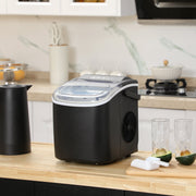 HOMCOM Ice Maker Machine Counter Top, 12Kg in 24 Hrs, 9 Cubes Ready in 6-12Mins, Portable Ice Cube Maker with Ice Scoop and Basket, Black Homcom