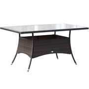 Image of brown rattan 6 seater patio table and chairs dining set with cream cushions